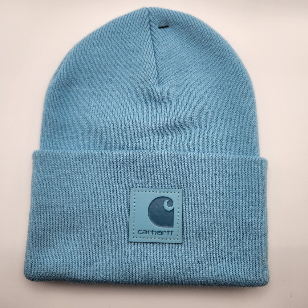 Carhartt Men's Knit Rubber Patch Logo Beanie Carhartt Blue/Blue OS NWT